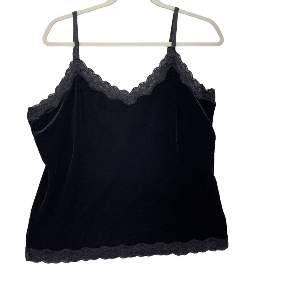 Coldwater Creek Black Velvet and Lace Cami Tank Top Bra Liner Womens Sz Large